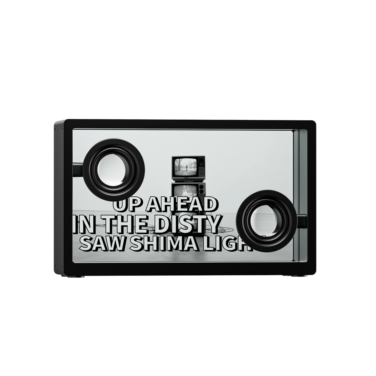 A rectangular black and silver novelty light box with the text 'UP AHEAD IN THE DISTY SAW SHIMA LIGHT' printed on the front, set against a plain white background.